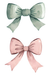 Bow with flowers. Digital decor. Watercolor clipart.