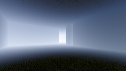 trapped alone in backrooms liminal space 3d render