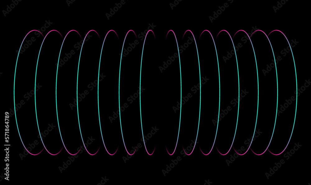 Poster Abstract perspective circle line frame overlay pattern by colorful light line glitch effect isolated on black background. Vector illustration AI technology, digital, communication, science, music

