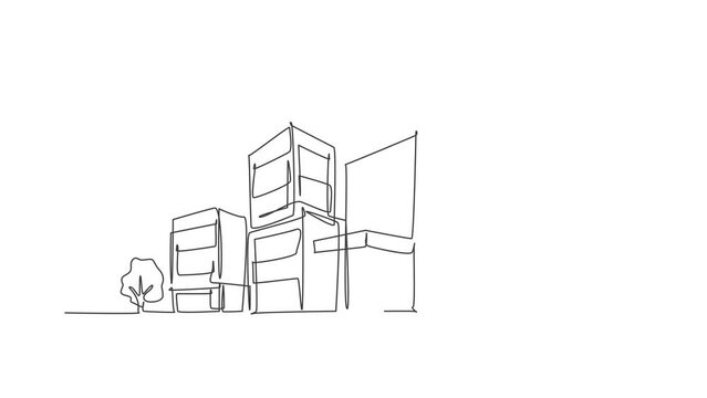 Animated self drawing of continuous line draw luxury apartment in urban area. Home architecture property construction hand drawn minimalist concept. Full length single line animation illustration.