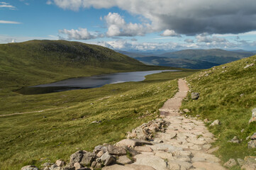 Hiking trail of the Ben Nevis, highest mountain in Scotland