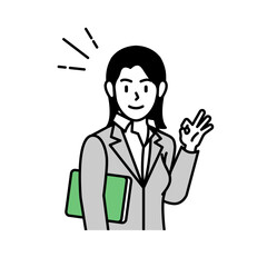 Fototapeta na wymiar Cartoon illustration of a business woman positively and confidently expressing growth and success in business, assets, stocks, etc.