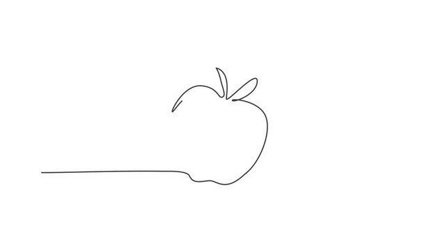 Animated self drawing of continuous one line draw fresh apple fruit. Food for packed meal at school. Lunch packed hand drawn minimalism concept. Full length single line animation for education.