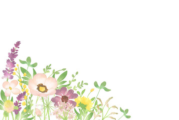 水彩調パステルカラーの花のフレーム（カラフル2）