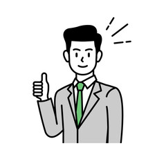 Cartoon illustration of a business man expressing positive and confident expression of growth and success in business, assets and stocks