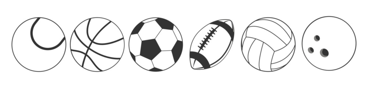 Sport balls icons set in flat style. Vector illustration isolated. 