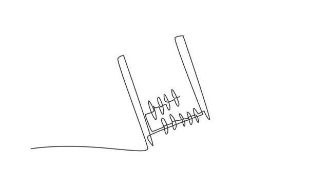 Animation of one line drawing of abacus tool for helping kids at counting number. Back to school minimalist, education concept. Continuous simple line self draw animated style. Full length motion.