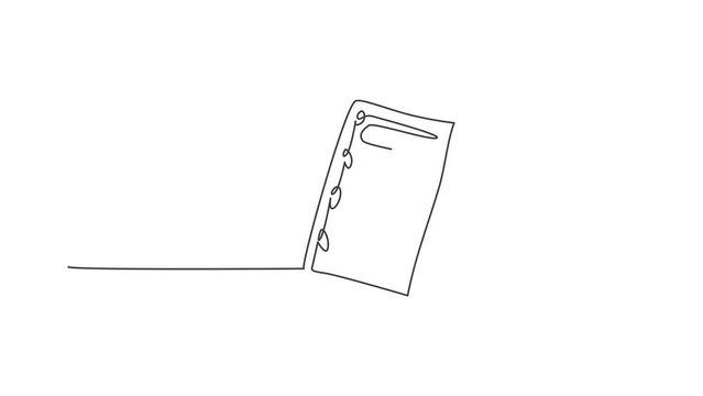Animated self drawing of single continuous line draw sheet of paper with handwritten letter. Back to school minimalist style. Education concept. Full length one line animation illustration.