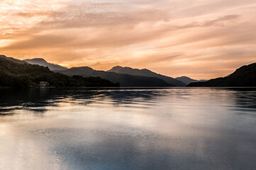 Sunset over Loch Lomond, Scottish Highlands, UK