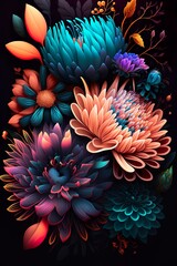 Colourful flowers, generative ai