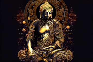 A golden Buddha  Phra Phuttha Maha Suwanna Patimakon, symbolizing enlightenment and the revered  Golden Days  of Buddhism.. generative ai    