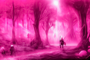 Obraz na płótnie Canvas WALLPAPER the pink forest, GENERATIVE AI + Modification