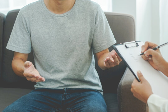 Anxiety Disorder Concept. Person Talking With Psychologist To Therapy Mental Health Trauma.