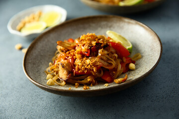 Traditional homemade pad thai noodles