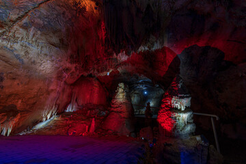 Cave lights in the Kaiserhalle of the Dechen Cave Iserlohn