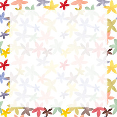 Watercolor square postcard from a pattern with stylized flowers of different colors.