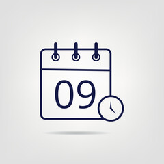 Calendar vector flat icon in linear style, specific day calendar day 09.