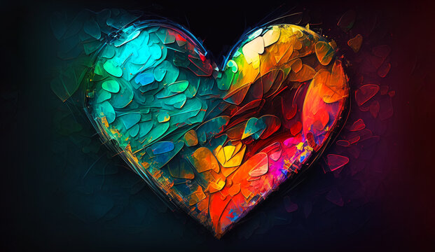 Abstract art. Colorful painting art of a heart shape. Forgiving love concept. Christian illustration. Generative AI.