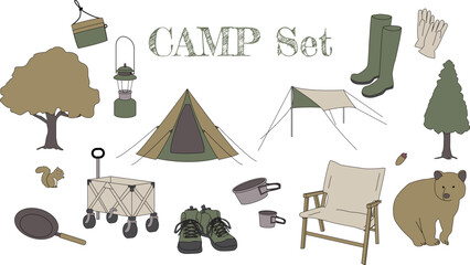キャンプのイラストセット