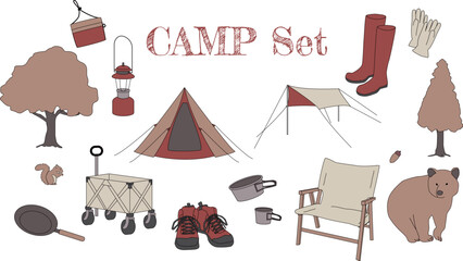 キャンプのイラストセット