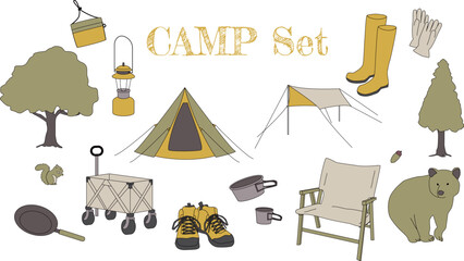 キャンプのイラストセット
