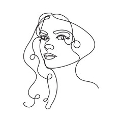 Artistic one line sketches of woman face. Female face drawing minimalist line style.