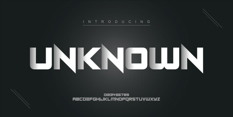 Unknown digital modern alphabet new font. Creative abstract urban, futuristic, fashion, sport, minimal technology typography. Simple vector illustration with number