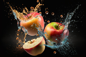 apples with it's own juice splashes on a studio background, studio light food advertisement
