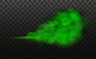 Green stink bad smell, smoke or poison gases,chemical toxic vapour.Vector realistic set of stench breath or sweat odor isolated on transparent checkered background.
