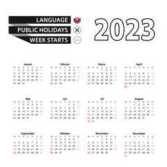 2023 calendar in Slovak language, week starts from Sunday.