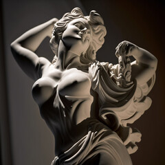 A Female Torso, Captured in Exquisite Detail and Rendered in a Classical, Sculptural Style Reminiscent of the Baroque Era. The Torso Femenino Is Depicted in a Dynamic Pose, With Arms Raised. AI