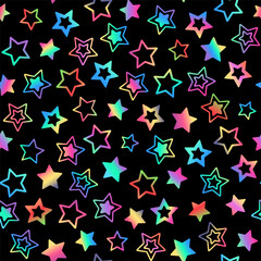 Pattern with stars. Multi-colored stars on a black background.