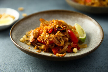 Traditional homemade pad thai noodles