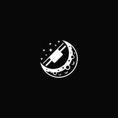 Fototapeta na wymiar Crescent moon combination with phone. Logo design.