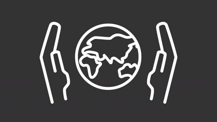 Animated save earth white line icon. Environmentally friendly. Loop HD video with chroma key, alpha channel on transparent background, black solid background. Outline motion graphic animation