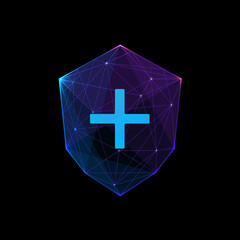 Fototapeta premium Health shield on black background. Polygonal futuristic vector illustration of digital medicine. Insurance and assurance concept. Vector illustration