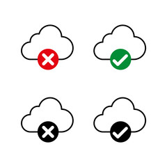 set of cloud icon with checkmark and cross vector