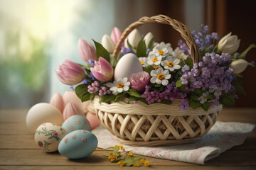 Easter eggs basket, generative ai