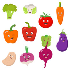 simple vector illustration cartoon vegetables on white