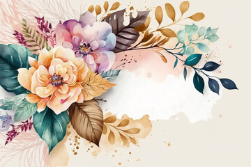 Watercolor floral background with copy space, Generative AI