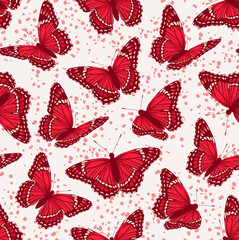 Pattern with butterflies. Red butterflies fly in different directions.