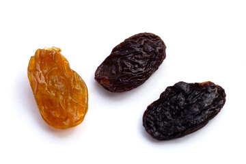 Dried grape on white background.