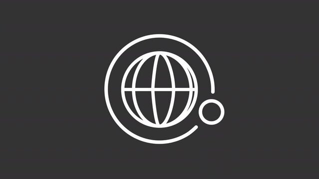 Animated stellite white line icon. Rotating around globe. Earth, moon. Loop HD video with chroma key, alpha channel on transparent background, black solid background. Outline motion graphic animation