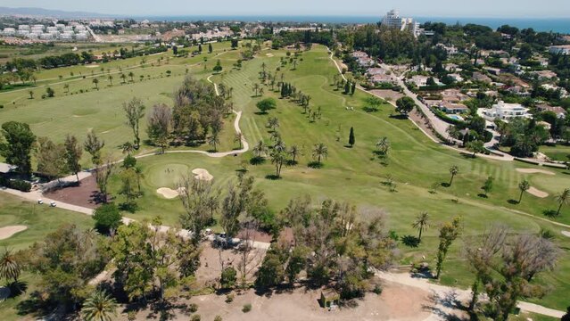 Aerial landscape view of the El Paraiso Golf Course at Marbella, Spain. 