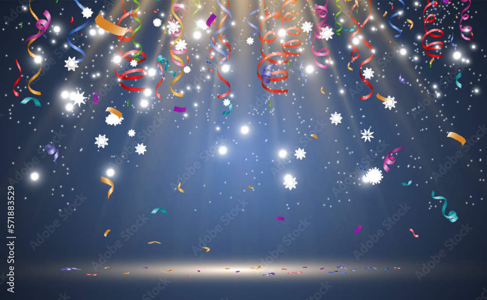 Aufkleber Lots of colorful tiny confetti and ribbons on transparent background. Festive event and party. Multicolor background.Colorful bright confetti isolated on transparent background.