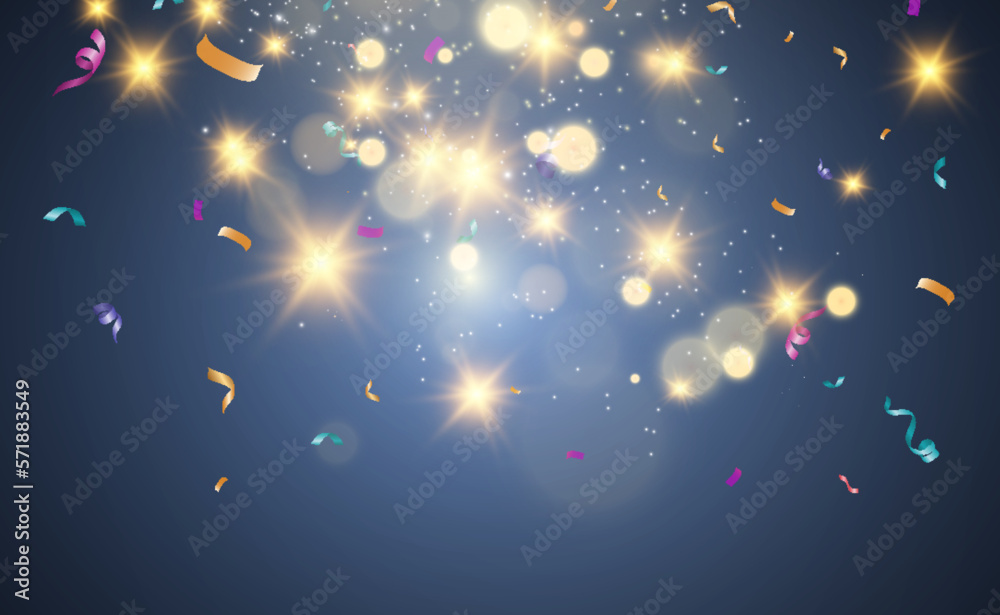 Aufkleber Lots of colorful tiny confetti and ribbons on transparent background. Festive event and party. Multicolor background.Colorful bright confetti isolated on transparent background.