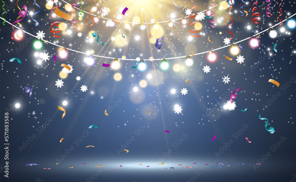 Aufkleber Lots of colorful tiny confetti and ribbons on transparent background. Festive event and party. Multicolor background.Colorful bright confetti isolated on transparent background.