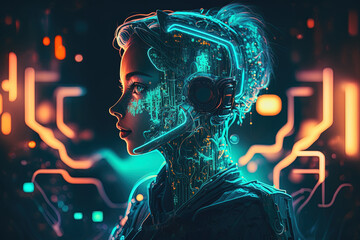A ChatGPT concept. A human like android with the face of a human and the brain of an AI. Generative ai	