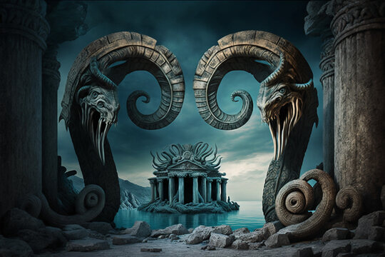Atlantis. Ancient city. Ancient civilization. AI generation