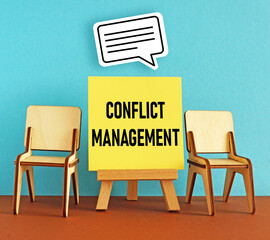 Conflict management is shown using the text and speech bubble speaking icon